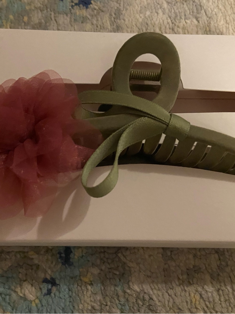 Zara Olive Green Clip with Dusty Pink Organza Flower